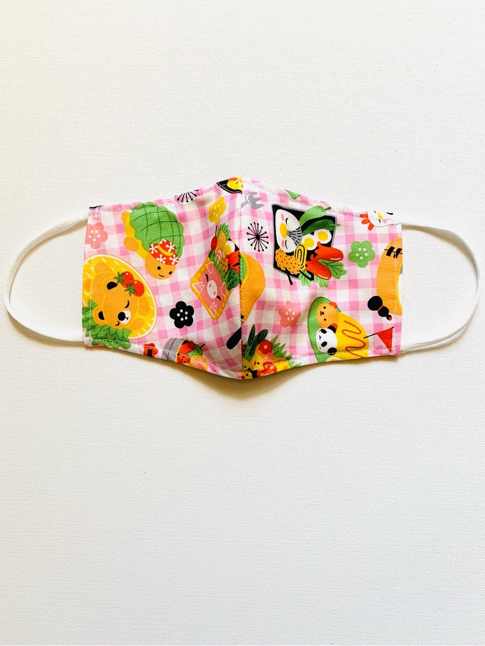 NEW Handmade Pink Gingham Bento Print Kids Cotton Face Mask